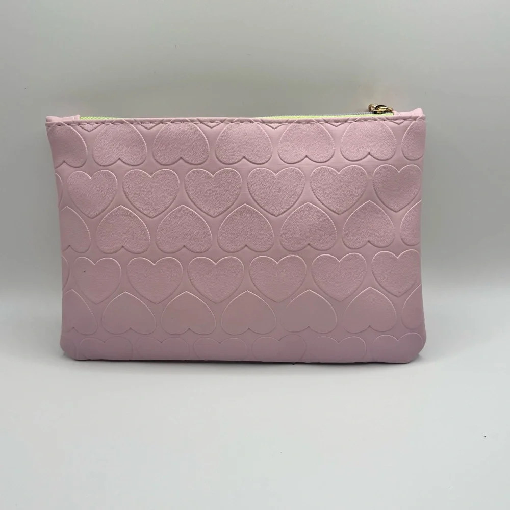 IPSY Pink Heart Embossed Makeup Bag Lollipop Zipper Pull NWOT